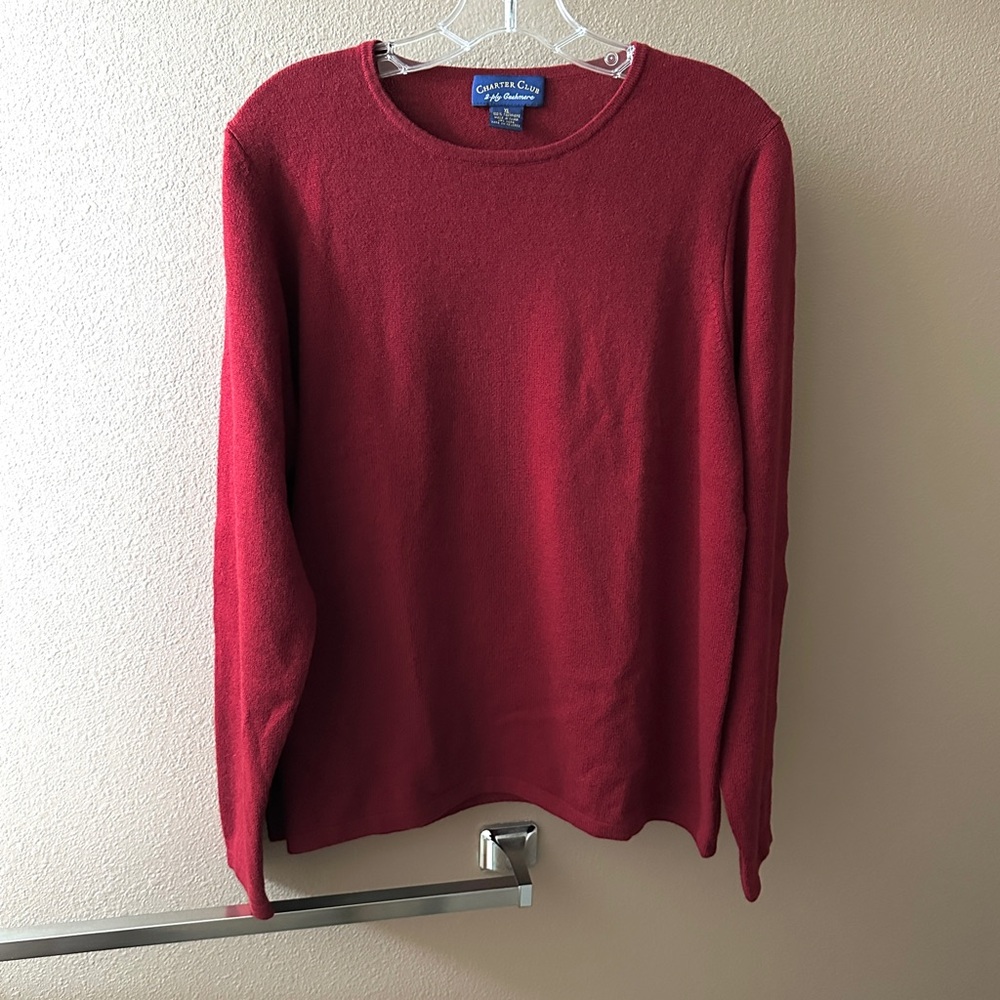EUC Charter Club 2-Ply Cashmere Crew Neck Sweater - Flame Red